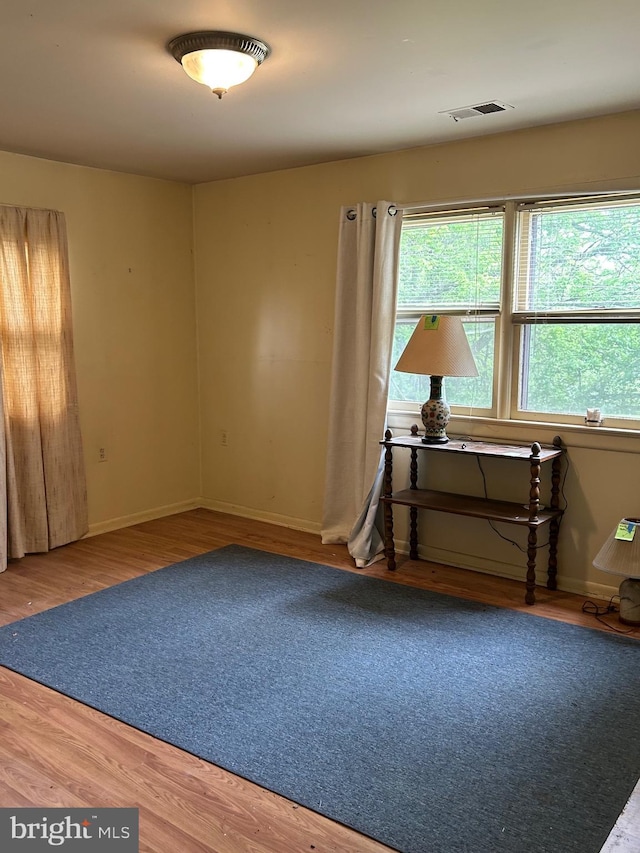 spare room with wood finished floors, healthy amount of natural light, and baseboards