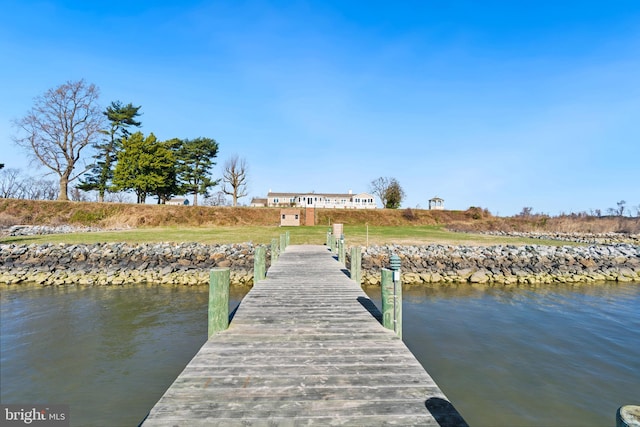 view of dock with a water view