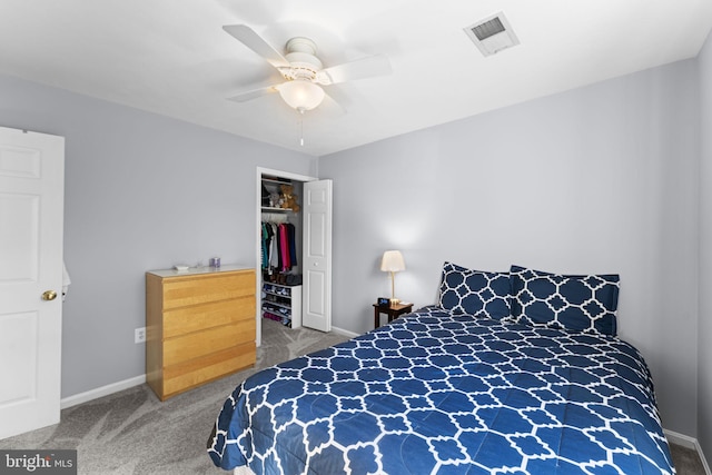 9801 Pulham Rd, Burke, VA 22015 - carpeted bedroom featuring visible vents, a ceiling fan, baseboards, and a closet