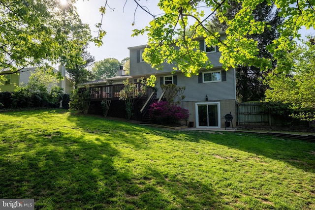 9801 Pulham Rd, Burke, VA 22015 - back of house with a yard, a deck, stairway, and fence
