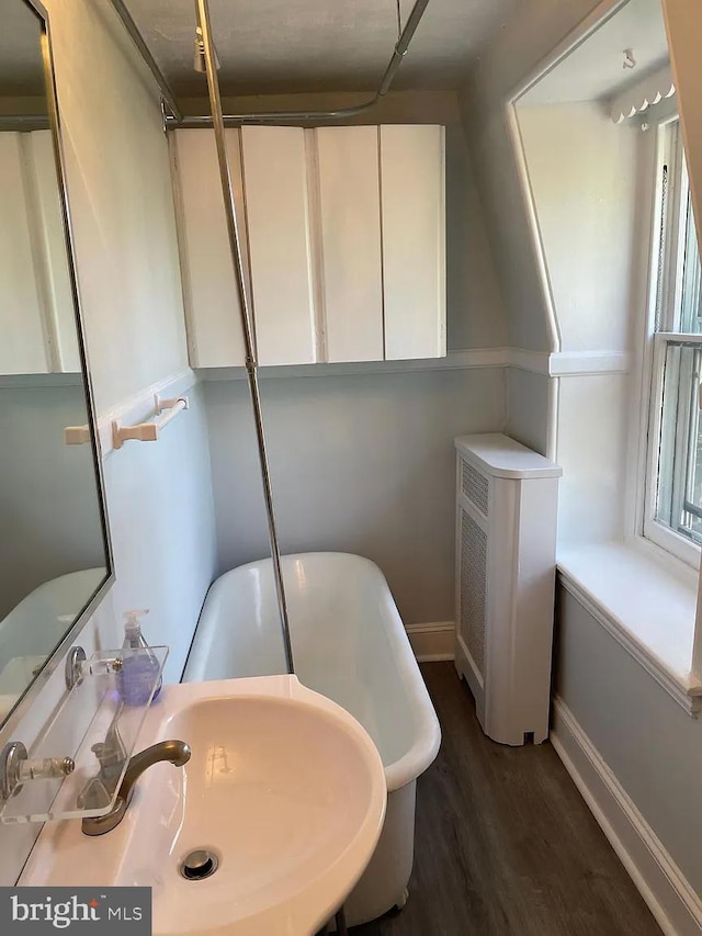 bathroom featuring baseboards, a sink, and wood finished floors