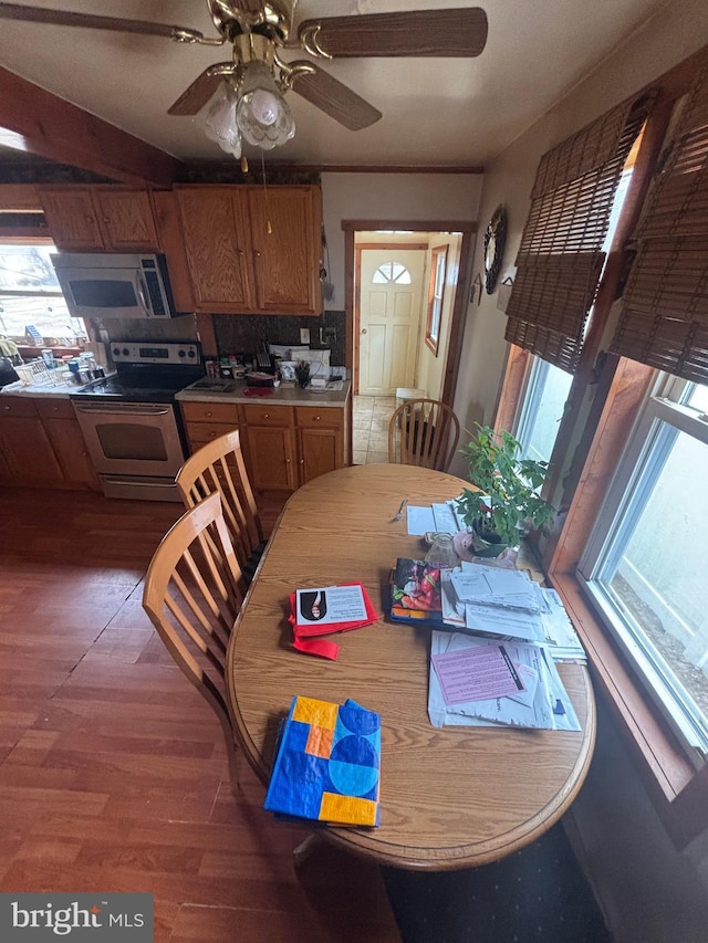 526 Bainbridge Ave, Mays Landing, NJ 08330 - dining room with ceiling fan and wood finished floors