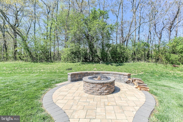 view of patio / terrace featuring an outdoor fire pit