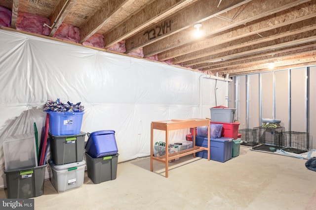 view of unfinished basement