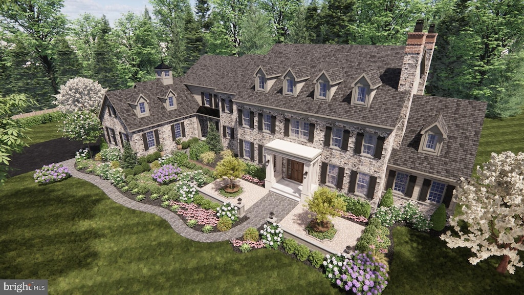 view of front of house featuring stone siding and a chimney