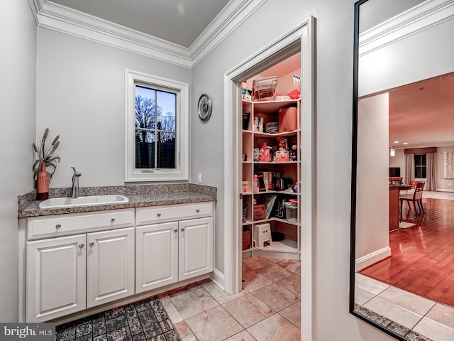 6 Paladia Way, Pikesville, MD 21208 - interior space with light tile patterned floors, a sink, and ornamental molding