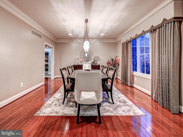 6 Paladia Way, Pikesville, MD 21208 - dining room with crown molding, a chandelier, baseboards, visible vents, and hardwood / wood-style floors