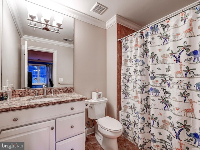 6 Paladia Way, Pikesville, MD 21208 - full bathroom featuring tile patterned floors, toilet, vanity, visible vents, and ornamental molding