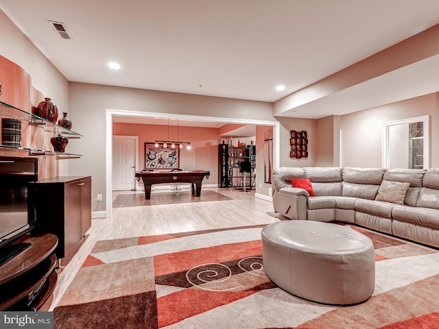 6 Paladia Way, Pikesville, MD 21208 - living room with light wood-style flooring, visible vents, recessed lighting, and billiards