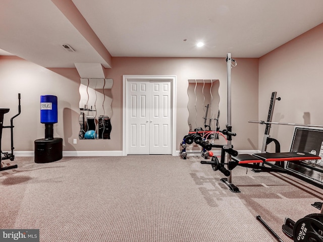 6 Paladia Way, Pikesville, MD 21208 - workout area featuring baseboards, visible vents, carpet floors, and recessed lighting