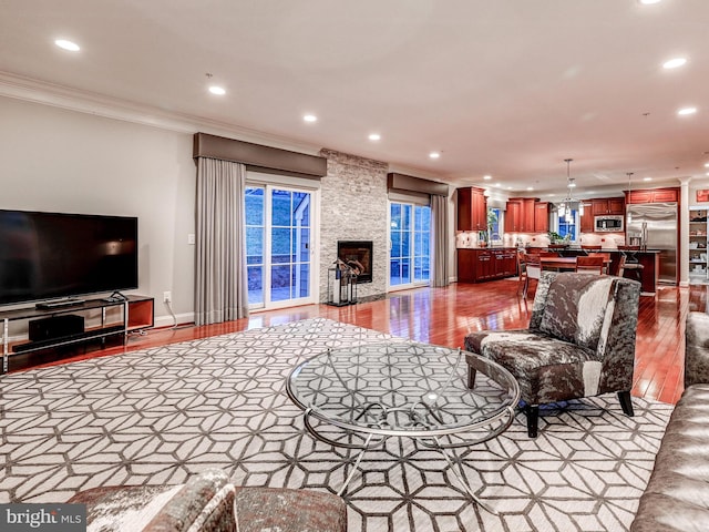 6 Paladia Way, Pikesville, MD 21208 - living room featuring recessed lighting, crown molding, baseboards, and wood finished floors