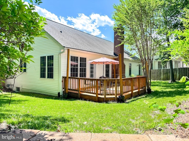 1009 Cadmus Dr, Fredericksburg, VA 22401 - rear view of property featuring a deck, a chimney, and roof with shingles