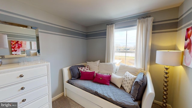 bedroom featuring baseboards and carpet