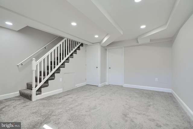 4108 Rokeby Rd, Baltimore, MD 21229 - finished basement featuring baseboards, carpet flooring, stairs, and recessed lighting