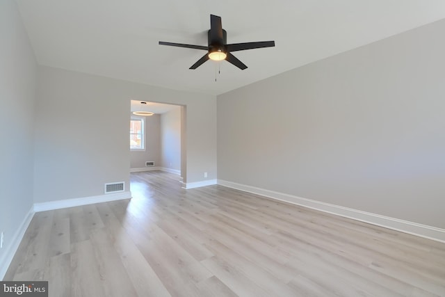 4108 Rokeby Rd, Baltimore, MD 21229 - empty room with baseboards, visible vents, light wood-style floors, and a ceiling fan
