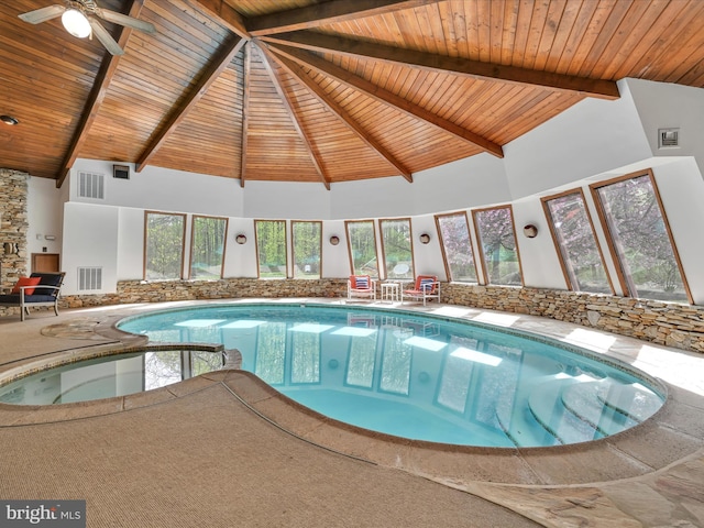indoor pool with ceiling fan