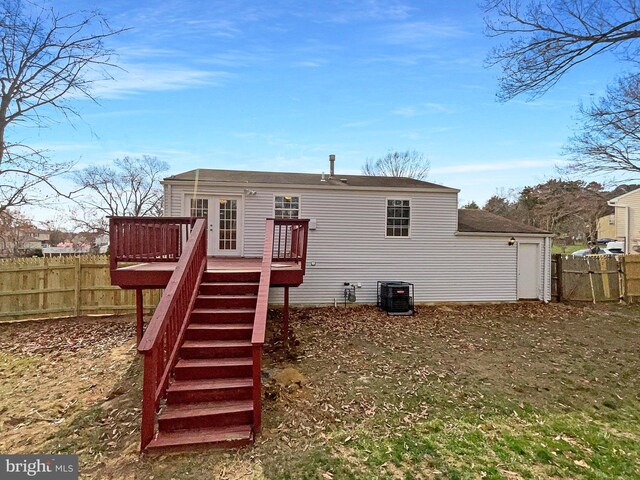 12702 Applecross Dr, Clinton, MD 20735 - back of house with central air condition unit, a wooden deck, fence, and stairway
