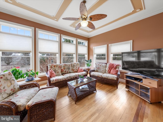 32828 Murray Rd, Frankford, DE 19945 - living room with ornamental molding, light wood-style floors, and ceiling fan