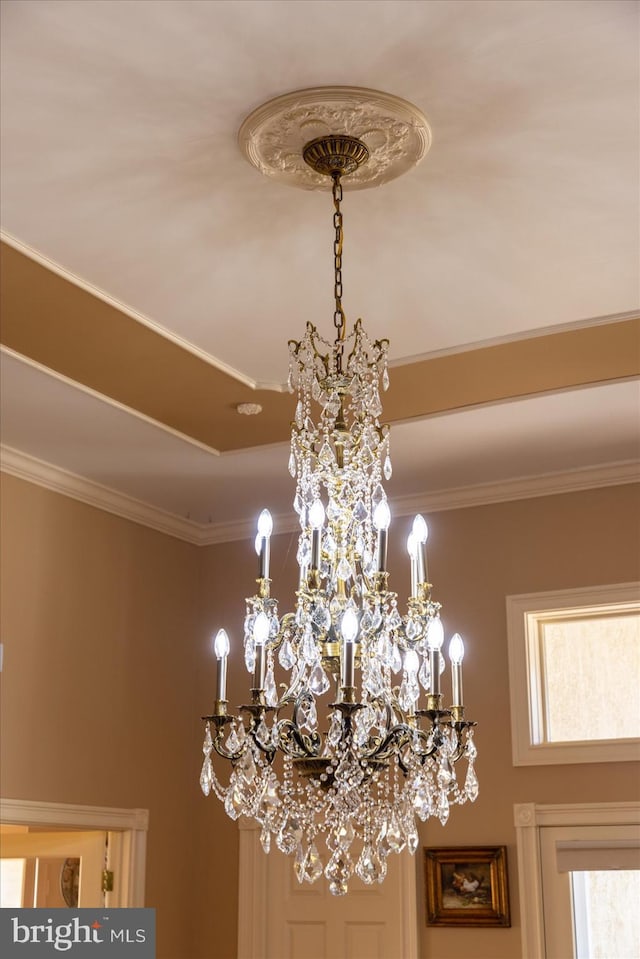 32828 Murray Rd, Frankford, DE 19945 - details featuring crown molding and a notable chandelier