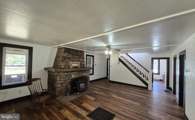 1636 Narrows Rd, Howard, PA 16841 - unfurnished living room with plenty of natural light, stairway, and dark wood-type flooring