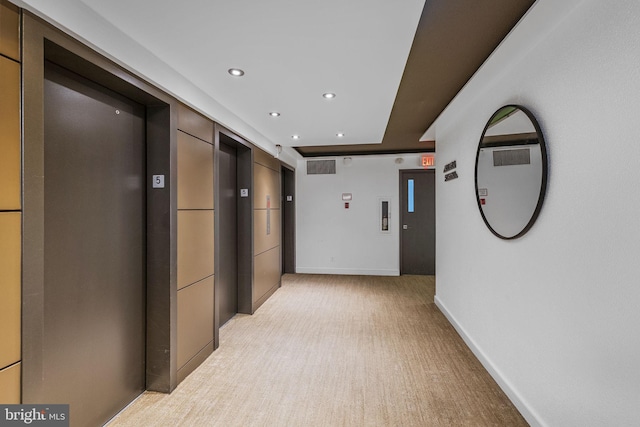 2201 L St NW Unit 515, Washington, DC 20037 - hallway featuring elevator, recessed lighting, and light colored carpet