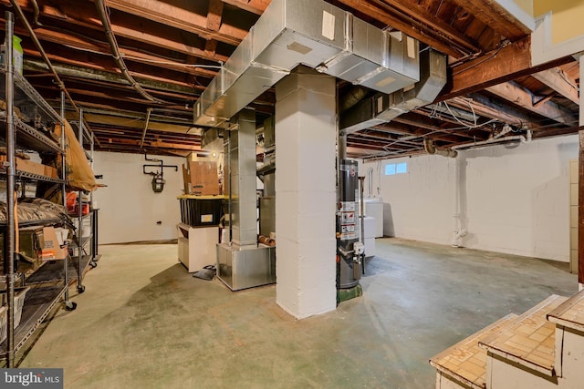 basement with water heater