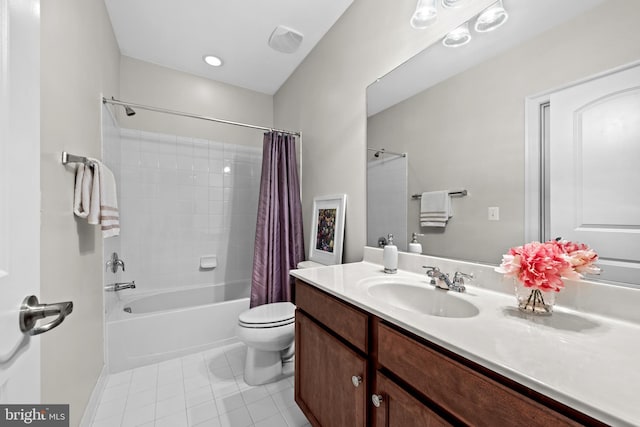42694 Chisholm, Broadlands, VA 20148 - full bathroom with vanity, shower / tub combo, toilet, and tile patterned floors