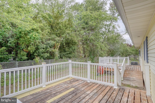 wooden terrace featuring a fenced backyard