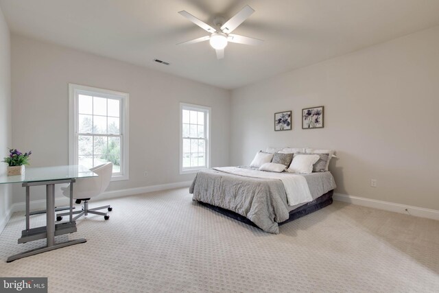 bedroom featuring carpet floors, baseboards, and multiple windows