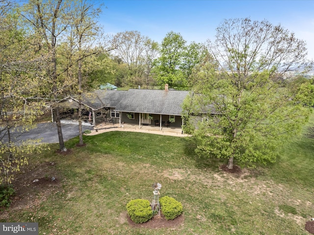 5409 Smith Creek Rd, New Market, VA 22844 - view of front of property featuring a chimney, a front yard, a carport, and a shingled roof
