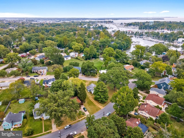 drone / aerial view featuring a water view