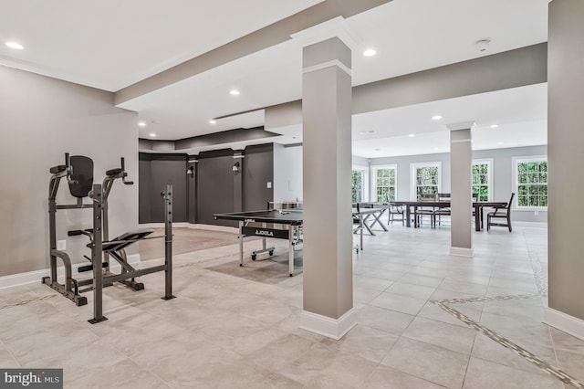 630 Good Shepherd Way, Owings, MD 20736 - exercise room featuring recessed lighting, baseboards, and ornate columns