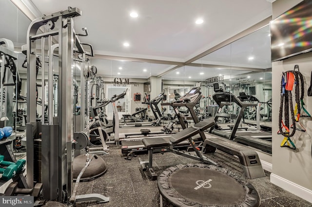630 Good Shepherd Way, Owings, MD 20736 - exercise room featuring recessed lighting, baseboards, and ornamental molding