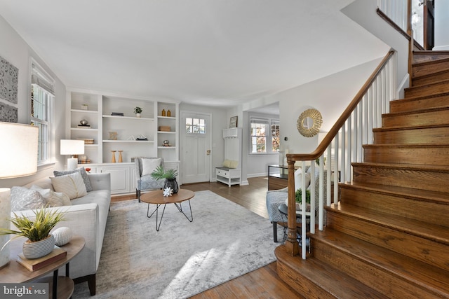 9301 Mintwood St, Silver Spring, MD 20901 - living room featuring wood finished floors and stairway