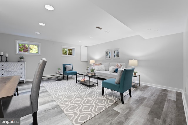 9301 Mintwood St, Silver Spring, MD 20901 - living area with recessed lighting, baseboards, visible vents, and wood finished floors