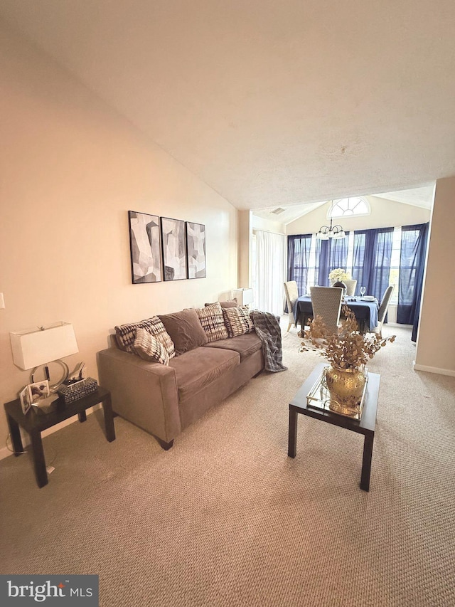 2440 Blue Spring Ct Unit 301, Odenton, MD 21113 - carpeted living area featuring lofted ceiling and baseboards