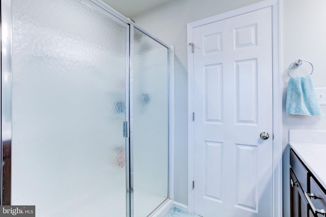 full bathroom with vanity and a stall shower