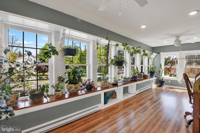 sunroom / solarium with a baseboard heating unit and a wealth of natural light