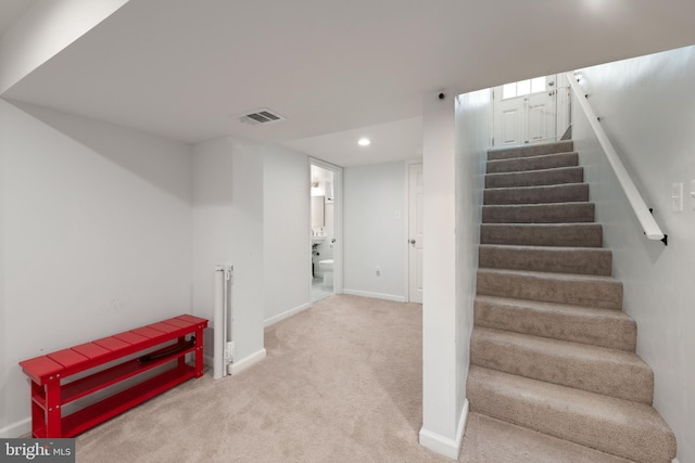 11809 Old Drovers Way, Rockville, MD 20852 - stairway featuring baseboards, carpet floors, and recessed lighting