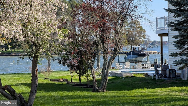 123 Somerset Rd, Stevensville, MD 21666 - view of green lawn with a dock, a water view, and a balcony
