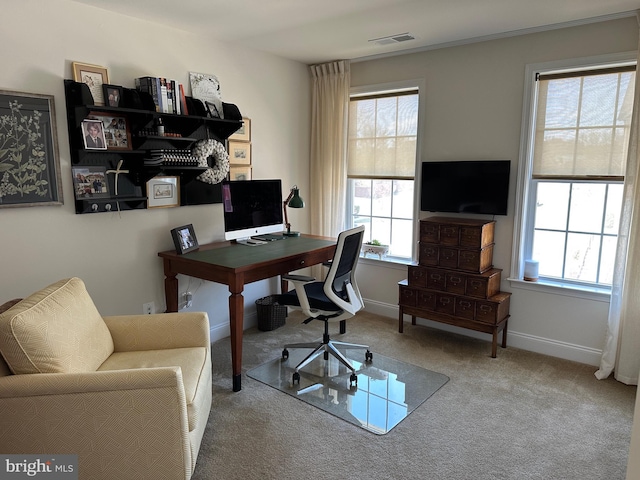 8537 Pine Springs Dr, Severn, MD 21144 - carpeted home office featuring baseboards and visible vents