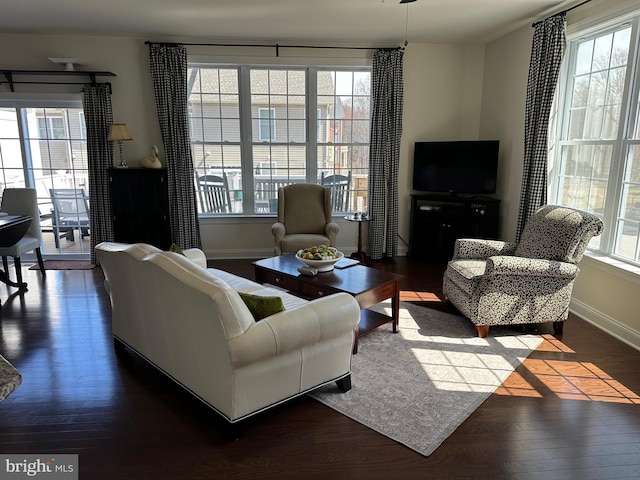 8537 Pine Springs Dr, Severn, MD 21144 - living room featuring baseboards and dark wood finished floors