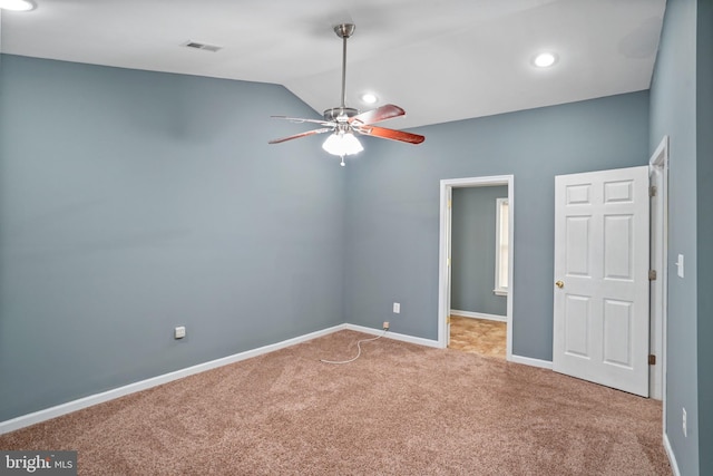 7058 Crespo Ln, Manassas, VA 20112 - unfurnished room with carpet, a ceiling fan, vaulted ceiling, and recessed lighting
