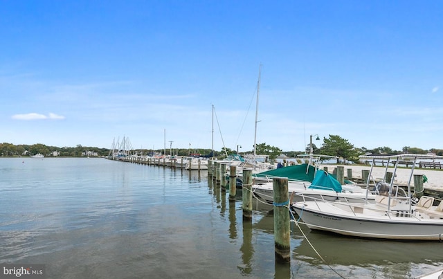 view of dock featuring a water view