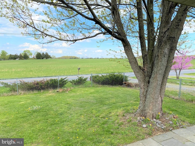 view of yard with fence and a rural view