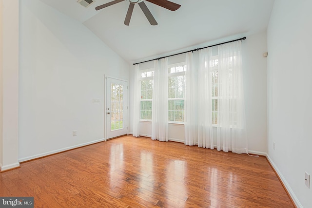 19062 Timbercreek Dr Unit 46, Milton, DE 19968 - spare room featuring lofted ceiling, baseboards, visible vents, a ceiling fan, and wood finished floors