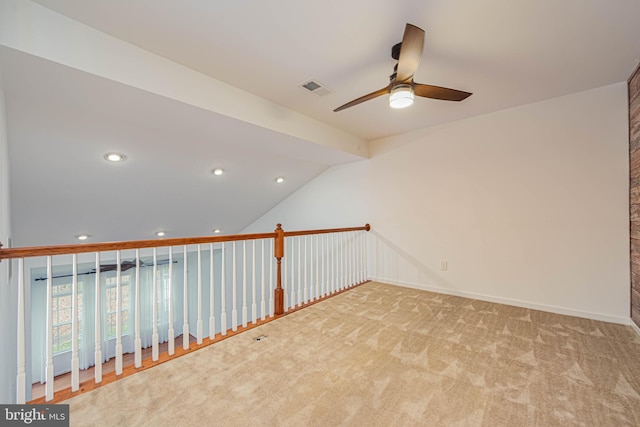 19062 Timbercreek Dr Unit 46, Milton, DE 19968 - carpeted empty room with a ceiling fan, lofted ceiling, baseboards, visible vents, and recessed lighting