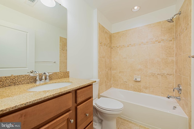 19062 Timbercreek Dr Unit 46, Milton, DE 19968 - full bathroom featuring visible vents, toilet, vanity,  shower combination, and tile patterned flooring