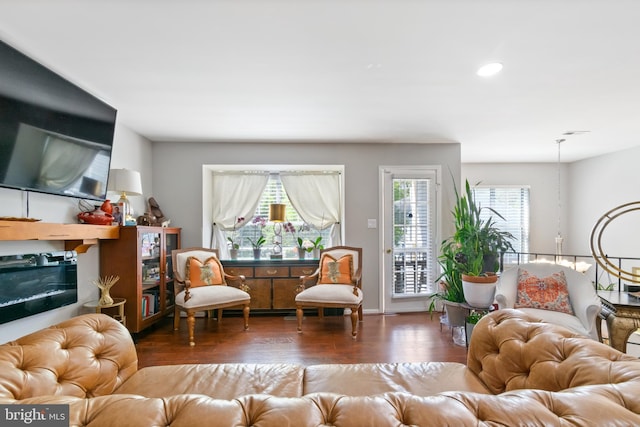 living area featuring wood finished floors and recessed lighting
