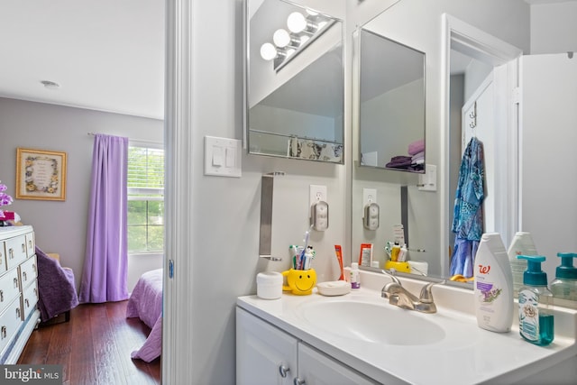 bathroom featuring wood finished floors and vanity